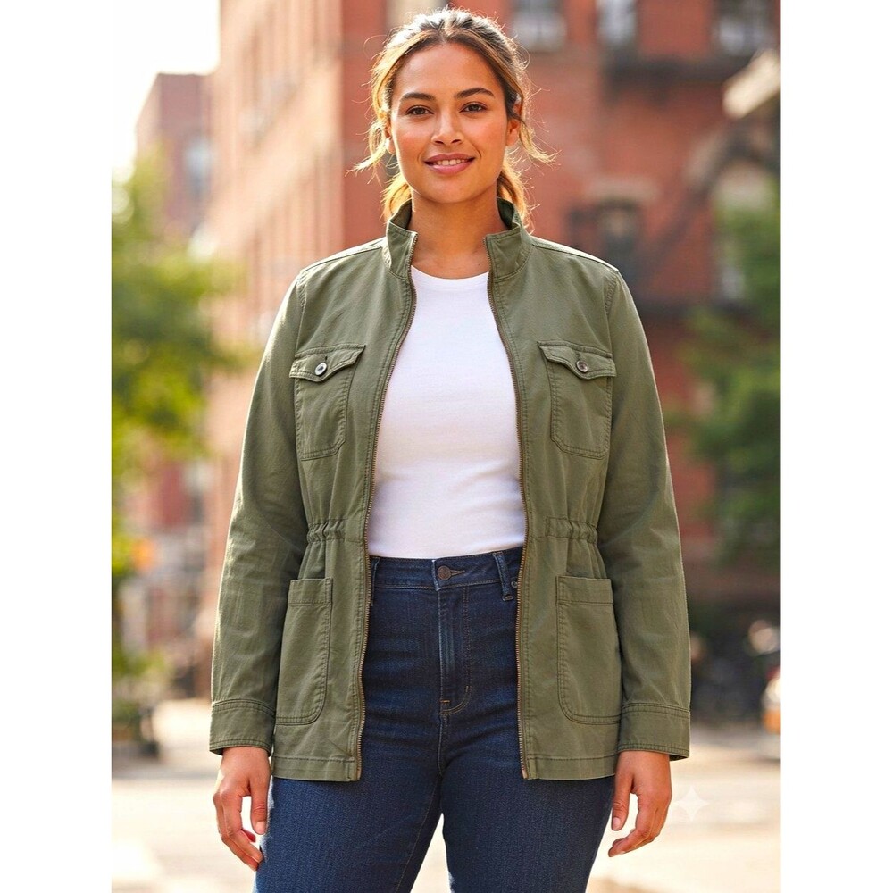 Green Utility Jacket  XL Pockets Full Zip Short Military Gorpcore Outdoors